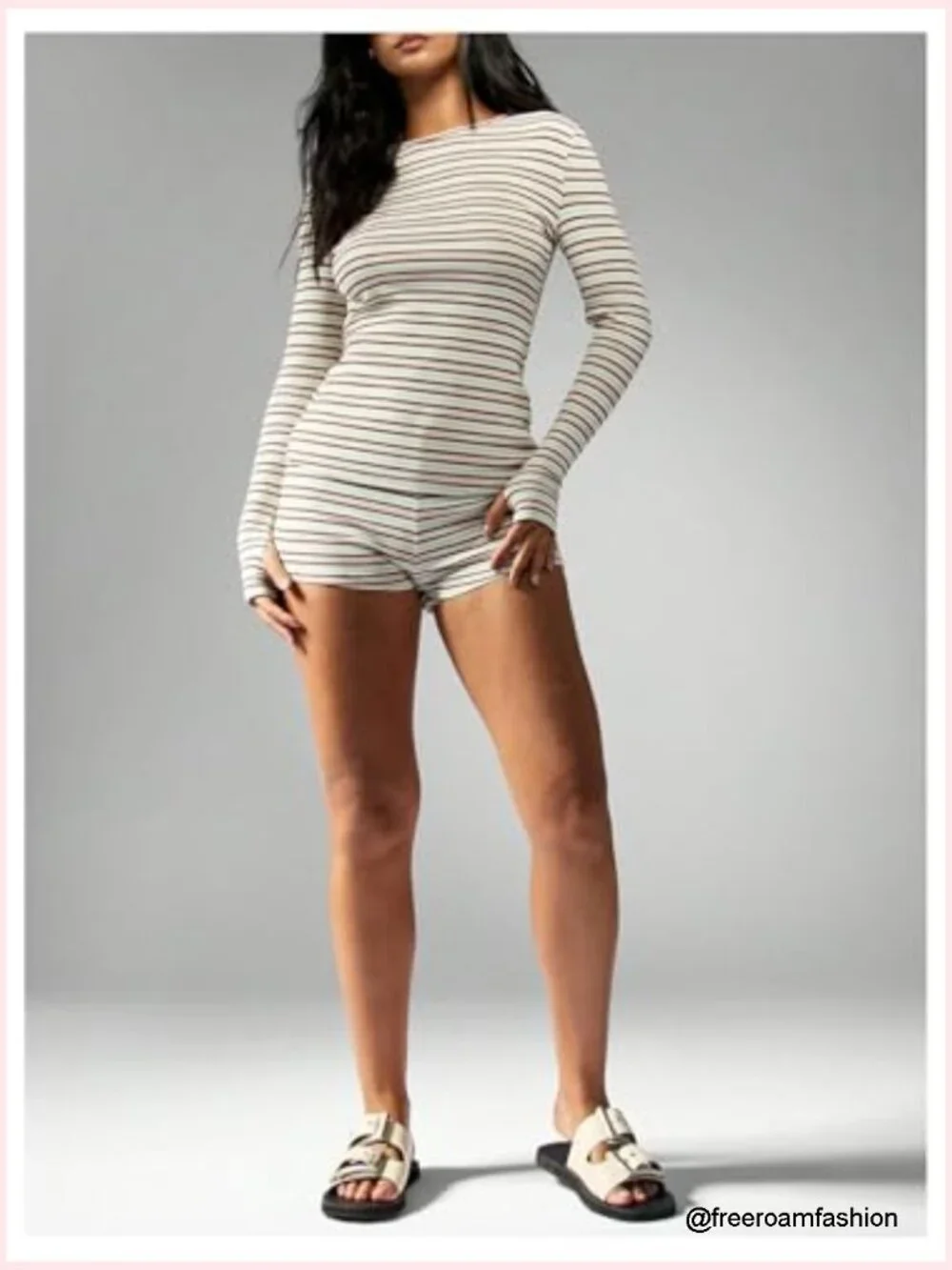 Striped Lounge Set 2 Piece Matching Long Sleeve Top & Mini Shorts